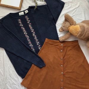 Cottage Essentials Vintage Flower Navy Sweater